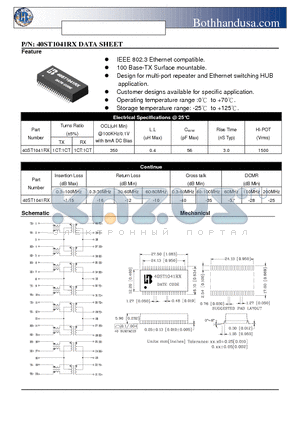 40ST1041RX datasheet - 40 PIN SMD ETHERNET 10/100 BASE-TX HIGH SPEED LAN MAGNETICS