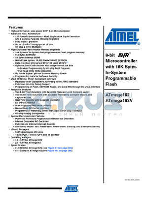 ATMEGA162_1 datasheet - 8-bit Microcontroller with 16K Bytes In-System Programmable Flash