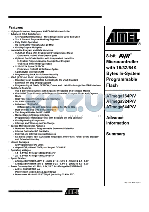 ATMEGA164P-20MU datasheet - 8-bit Microcontroller with 16/32/64K Bytes In-System Programmable Flash