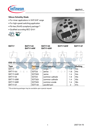 BAT17 datasheet - Silicon Schottky Diode