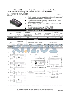 40ST8050C_M datasheet - 40 PIN SMD 10-BASE T QUAD SMT TRANSFORMER MODULES