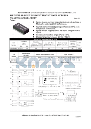 40ST8050C_S datasheet - 40 PIN SMD 10-BASE T QUAD SMT TRANSFORMER MODULES
