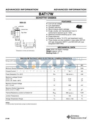 BAT17W datasheet - SCHOTTKY DIODES