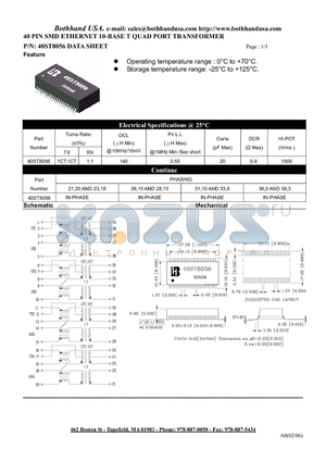 40ST8056 datasheet - 40 PIN SMD ETHERNET 10-BASE T QUAD PORT TRANSFORMER