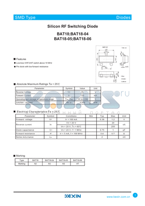 BAT18 datasheet - Silicon RF Switching Diode