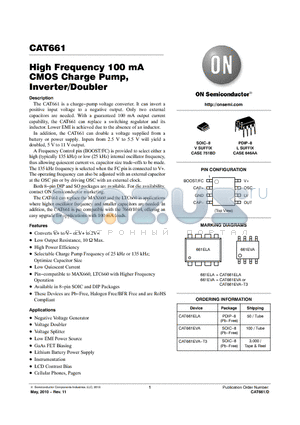 CAT661 datasheet - High Frequency 100 mA CMOS Charge Pump, Inverter/Doubler