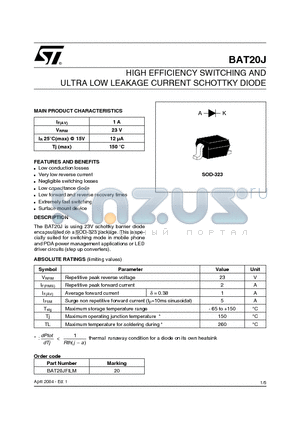 BAT20JFILM datasheet - HIGH EFFICIENCY SWITCHING AND ULTRA LOW LEAKAGE CURRENT SCHOTTKY DIODE