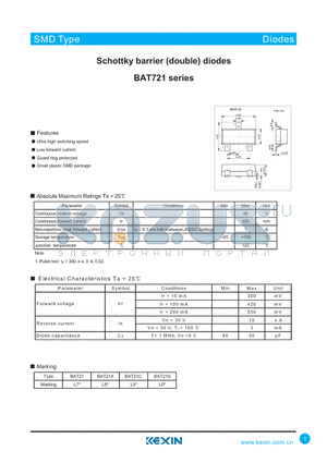 BAT21 datasheet - Schottky barrier (double) diodes