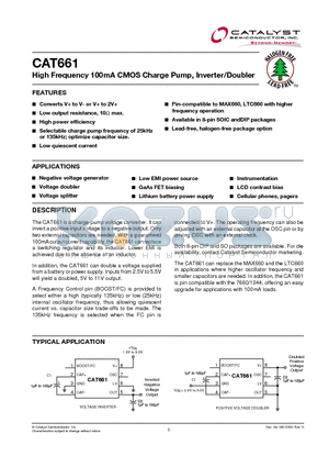 CAT661EVA-T3 datasheet - High Frequency 100mA CMOS Charge Pump, Inverter/Doubler