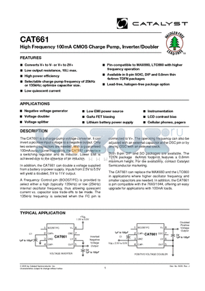 CAT661EVA-TE13 datasheet - High Frequency 100mA CMOS Charge Pump, Inverter/Doubler