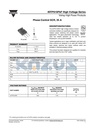 40TPS16PBF datasheet - Phase Control SCR, 35 A