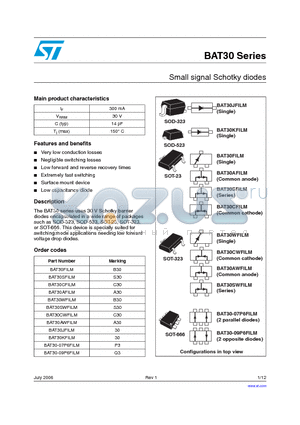 BAT30-09P6FILM datasheet - Small signal Schotky diodes