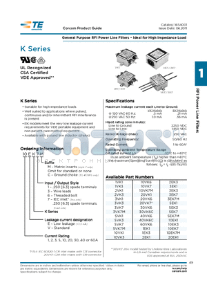 40VK6 datasheet - General Purpose RFI Power Line Filters  Ideal for High Impedance Load