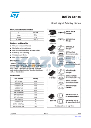 BAT30-07P6FILM datasheet - Small signal Schotky diodes