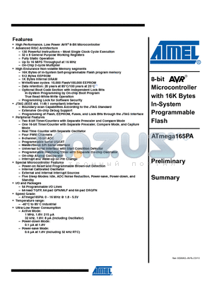 ATMEGA165PA-AU datasheet - 8-bit Microcontroller with 16K Bytes In-System Programmable Flash