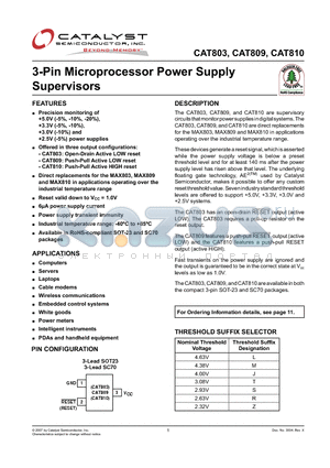 CAT803 datasheet - 3-Pin Microprocessor Power Supply Supervisors