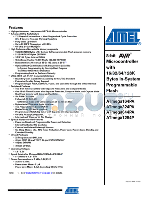 ATMEGA164PA_1 datasheet - 8-bit Microcontroller with 16/32/64/128K Bytes In-Sytem Programmable Flash