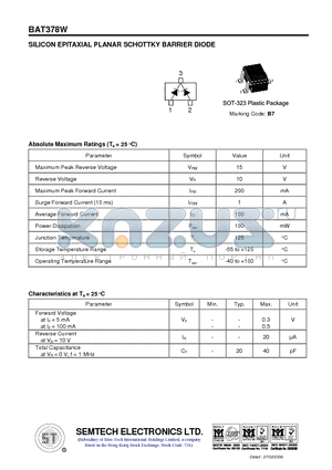 BAT378W datasheet - SILICON EPITAXIAL PLANAR SCHOTTKY BARRIER DIODE