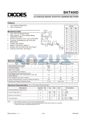 BAT400D-7 datasheet - 0.5A SURFACE  MOUNT SCHOTTKY BARRIER RECTIFIER