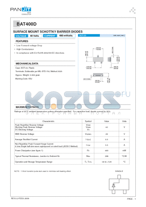 BAT400D datasheet - SURFACE MOUNT SCHOTTKY BARRIER DIODES