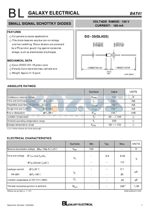 BAT41 datasheet - SMALL SIGNAL SCHOTTKY DIODES