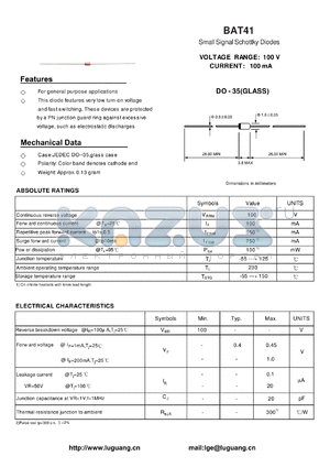 BAT41 datasheet - Small Signal Schottky Diodes