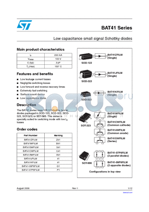 BAT41-09P6FILM datasheet - Low capacitance small signal Schottky diodes