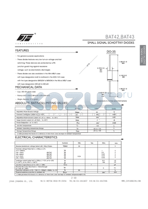 BAT42 datasheet - SMALL SIGNAL SCHOTTKY DIODES