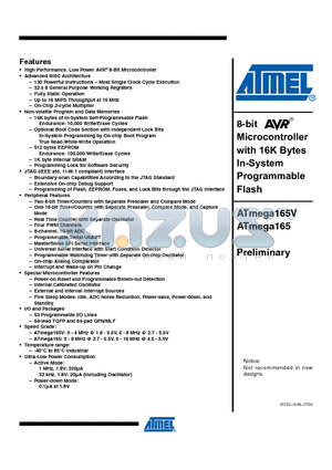 ATMEGA165V_09 datasheet - 8-bit Microcontroller with 16K Bytes In-System Programmable Flash