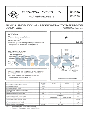 BAT42W datasheet - TECHNICAL SPECIFICATIONS OF SURFACE MOUNT SCHOTTKY BARRIER DIODES