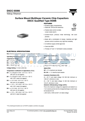 05006-BXXXXZG datasheet - Surface Mount Multilayer Ceramic Chip Capacitors DSCC Qualified Type 05006