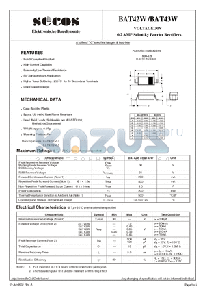 BAT42W datasheet - 0.2 AMP Schottky Barrier Rectifiers