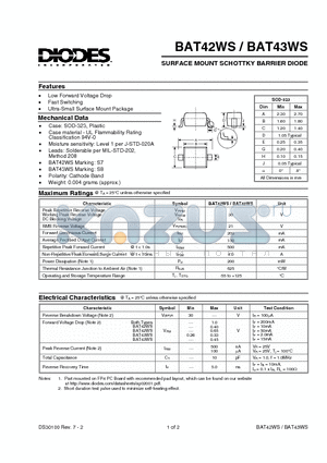 BAT42WS datasheet - SURFACE MOUNT SCHOTTKY BARRIER DIODE