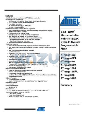 ATMEGA168A-MMHR datasheet - 8-bit Microcontroller with 4/8/16/32K Bytes In-System Programmable Flash