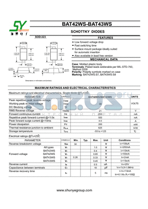 BAT42WS datasheet - SCHOTTKY DIODES