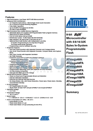 ATMEGA168A-MU datasheet - 8-bit Microcontroller with 4/8/16/32K Bytes In-System Programmable Flash