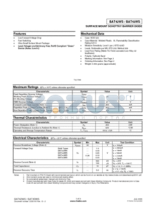 BAT42WS-7-F datasheet - SURFACE MOUNT SCHOTTKY BARRIER DIODE