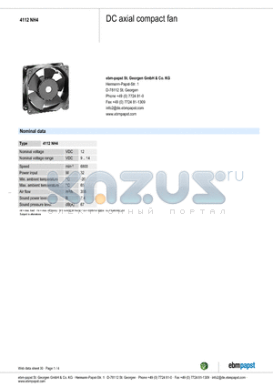 4112NH4 datasheet - DC axial compact fan