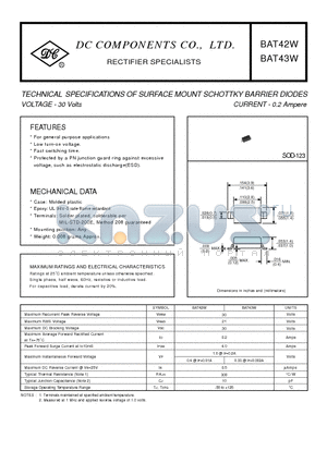 BAT43W datasheet - TECHNICAL SPECIFICATIONS OF SURFACE MOUNT SCHOTTKY BARRIER DIODES