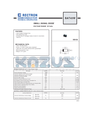 BAT43W datasheet - SMALL SIGNAL DIODE VOLTAGE RANGE 30 Volts