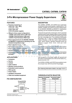 CAT810 datasheet - 3-Pin Microprocessor Power Supply Supervisors