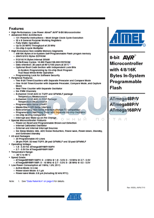 ATMEGA168P datasheet - 8-bit Microcontroller with 4/8/16K Bytes In-System Programmable Flash
