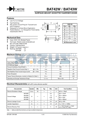 BAT43W-T1 datasheet - SURFACE MOUNT SCHOTTKY BARRIER DIODE