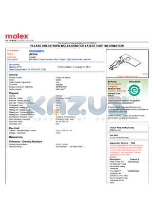 0503948051 datasheet - Milli-Grid Crimp Terminal, Reel, 0.38lm (15l