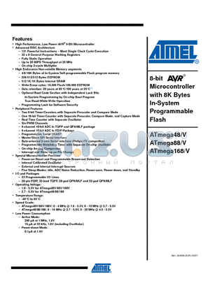ATMEGA168V-10PU datasheet - 8-bit Microcontroller with 8K Bytes In-System Programmable Flash