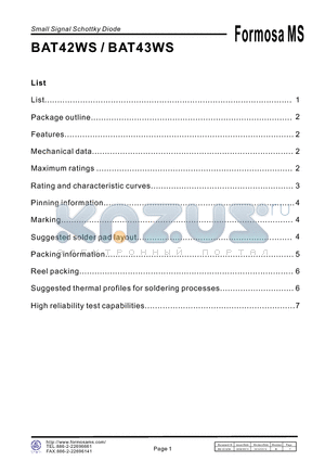 BAT43WS datasheet - 200mA Surface Mount Small Signal Schottky Diodes-30V