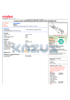 0504208000 datasheet - OBD-II Crimp Terminal, Female, 50420, 4.00mm (.157