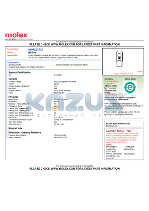 0504527425 datasheet - Circuit Breaker Terminal for 3/0 AWG, Closed Uninsulated Brazed Barrel, Stud Size1/2