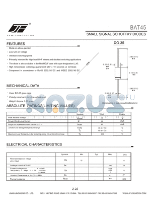 BAT45 datasheet - SMALL SIGNAL SCHOTTKY DIODES