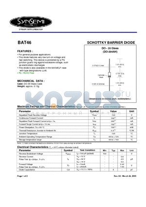 BAT46 datasheet - SCHOTTKY BARRIER DIODE